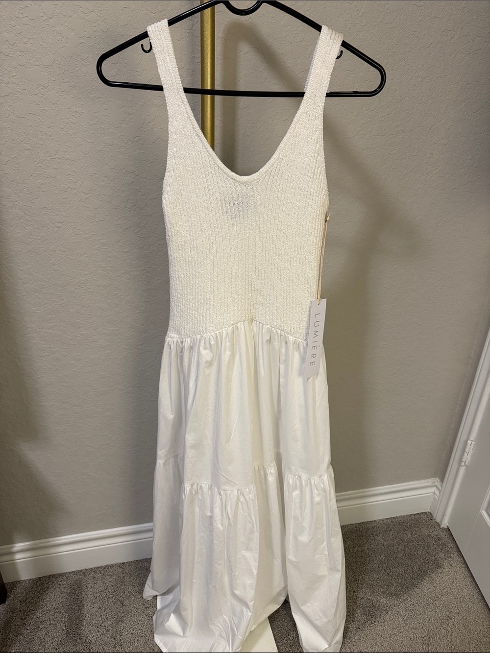 Lumiere Cream Knit Bodice Tiered Maxi Dress